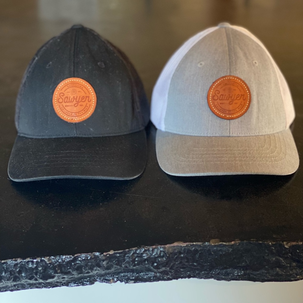 Youth Kids Black and Gray Leather Patch Hat Set - Sawyer brand